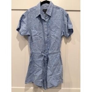 NWOT Fifteen Twenty Blue Linen Blend Belted Short‎ Sleeve Romper Jumpsuit